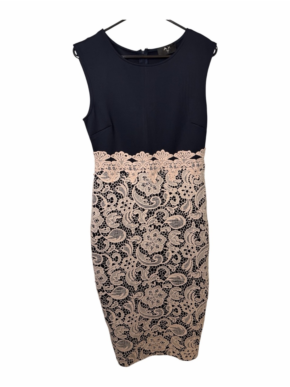 AX Paris Navy and Blush Lace Midi Sheath Dress NWT